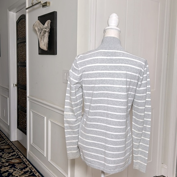 Tommy Hilfiger Womens Zip Jacket L Gray White Striped Cotton Coastal Preppy - Picture 3 of 8